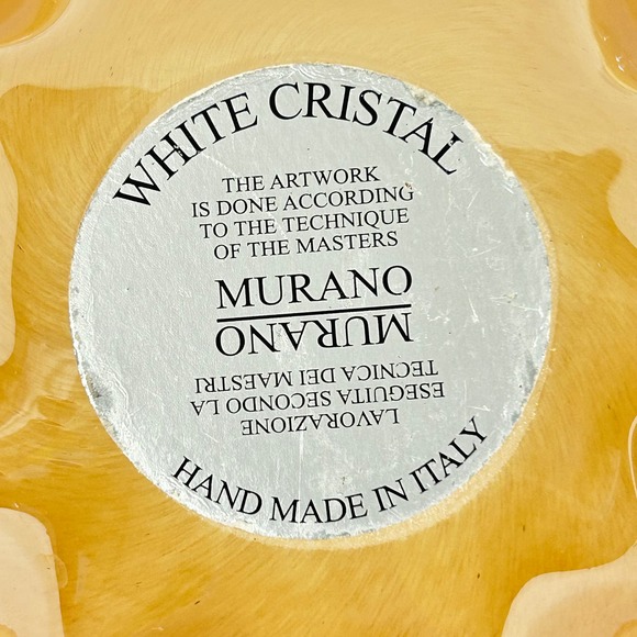 White Cristal Murano 13" Handmade in Italy Amber Candy Bowl Dish 4" Tall - Picture 10 of 12